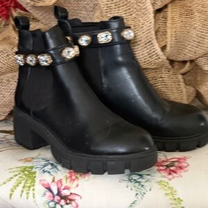 Black Ankle Boots with Embellished Straps